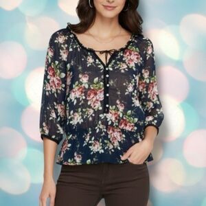 Abercrombie & Fitch Floral Sheer Navy Blouse Size S